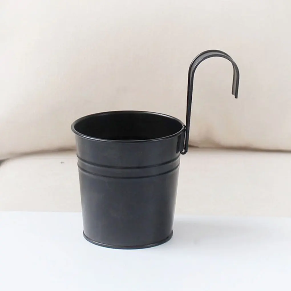 4X Black Metal Hanging Flower Pots with Detachable Hook Storage Bucket Iron Planter Outdoor Indoor Fence Balcony