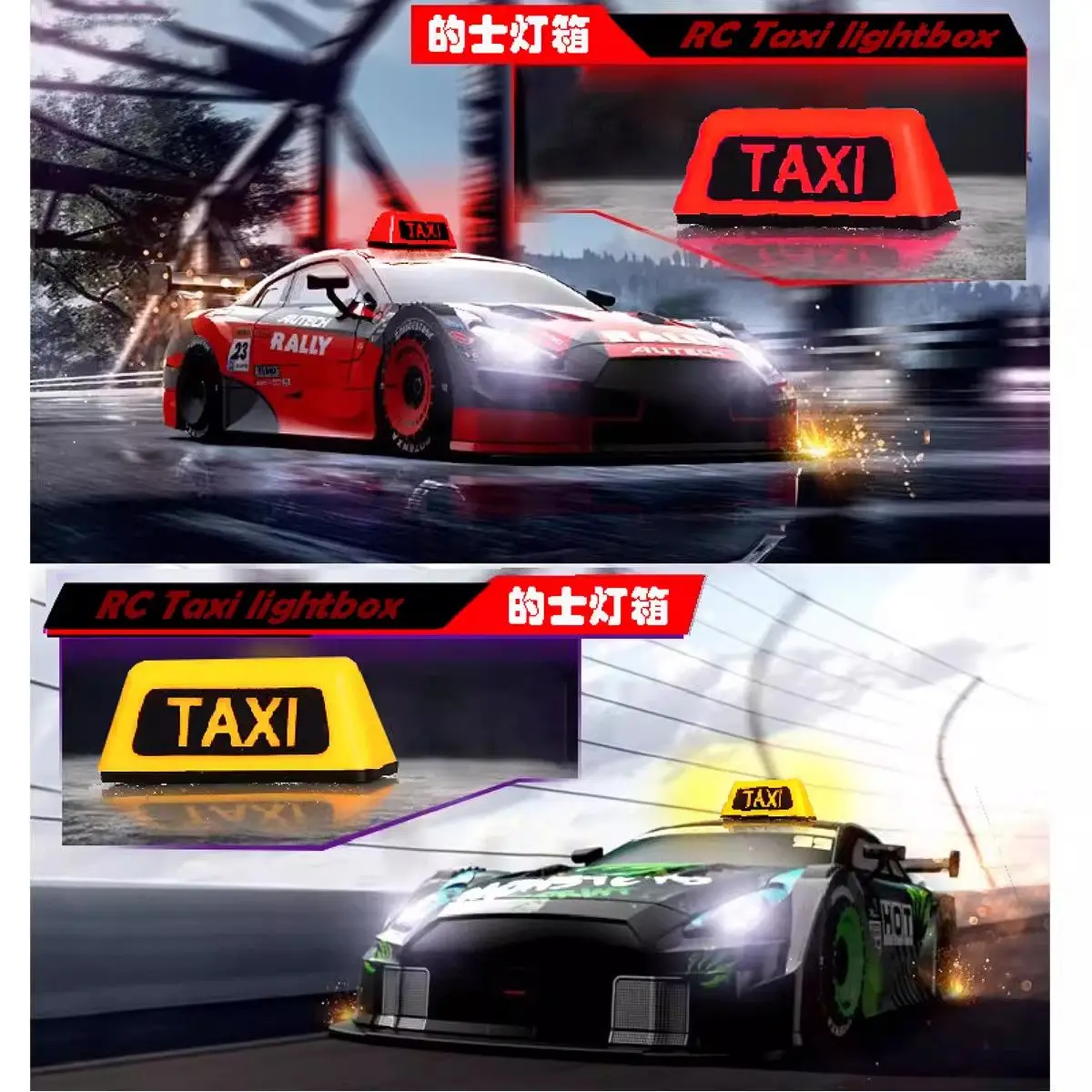 Symulacja LED - lampka dachowa taksówki, dekoracja do samochodów RC 1/10, samochodów driftowych, TRX4 Defender, Bronco, AXIAL SCX10, RC4WD D90, TT02, CC01