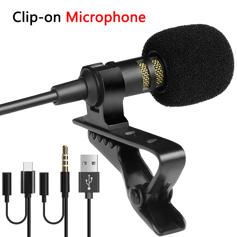 Lavalier 3.5mm mini microfone usb condensador microfone profissional para telefone portátil computador lapela clip-on tipo c micro microfone