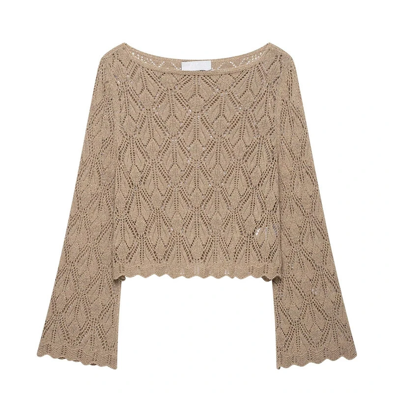 Maxdutti Minimalist Women's Sweater Knitwear Woman Clothing Fashion Metallic Thread Long Sleeve Hollow Knitted Shirt Pullovers