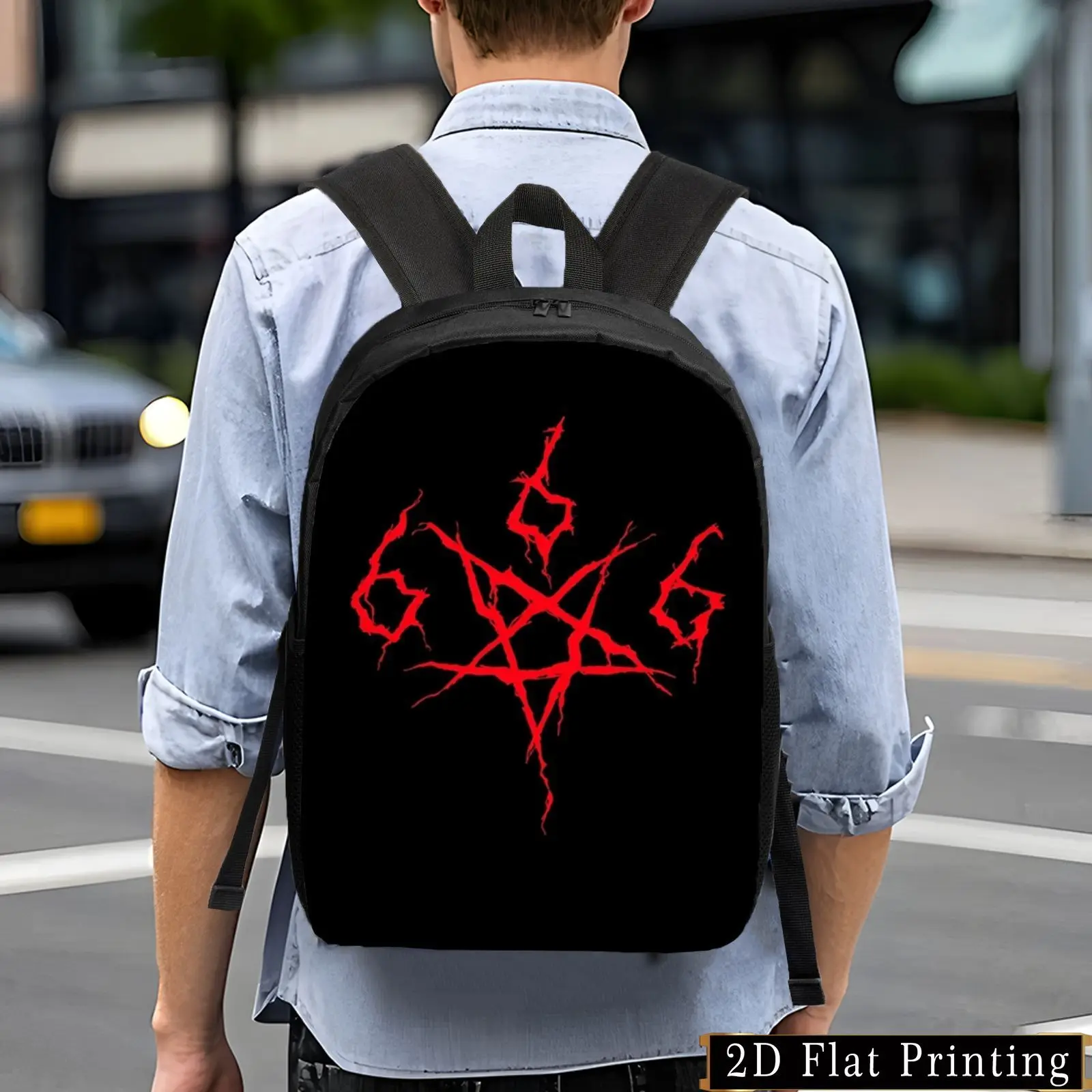 Unisex Casual Backpack with Bold Pentagram Print - Lightweight Large Capacity Foldable Daypack, Adjustable Shoulder Straps & Sid