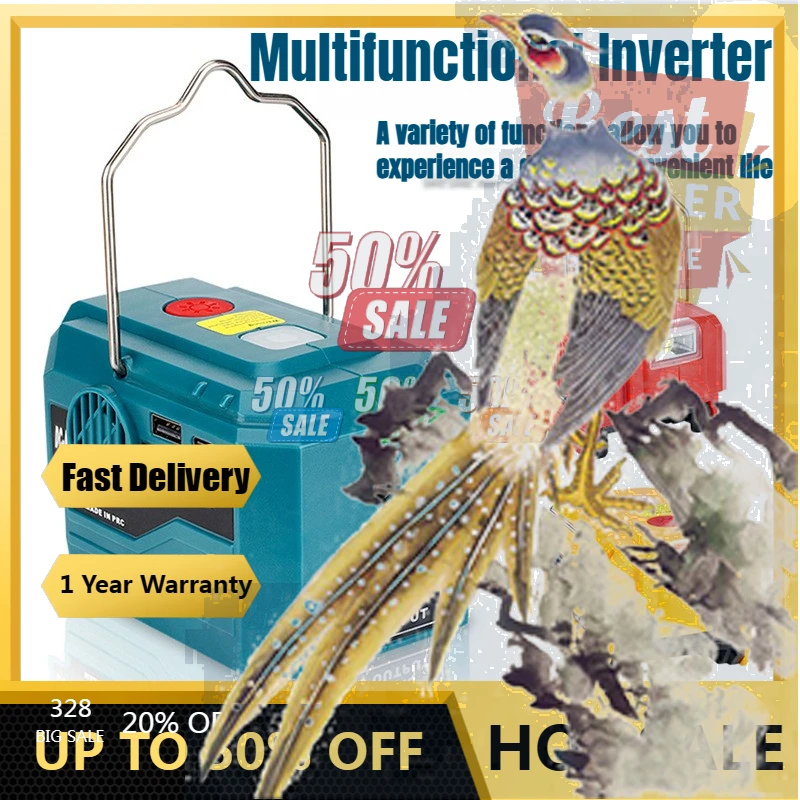 

【Fast Delivery】Power Inverter 18V Battery 200W DC 18V-20V To AC 110V/220V Portable Power Supply With AC Outlet USB Type-C Ports