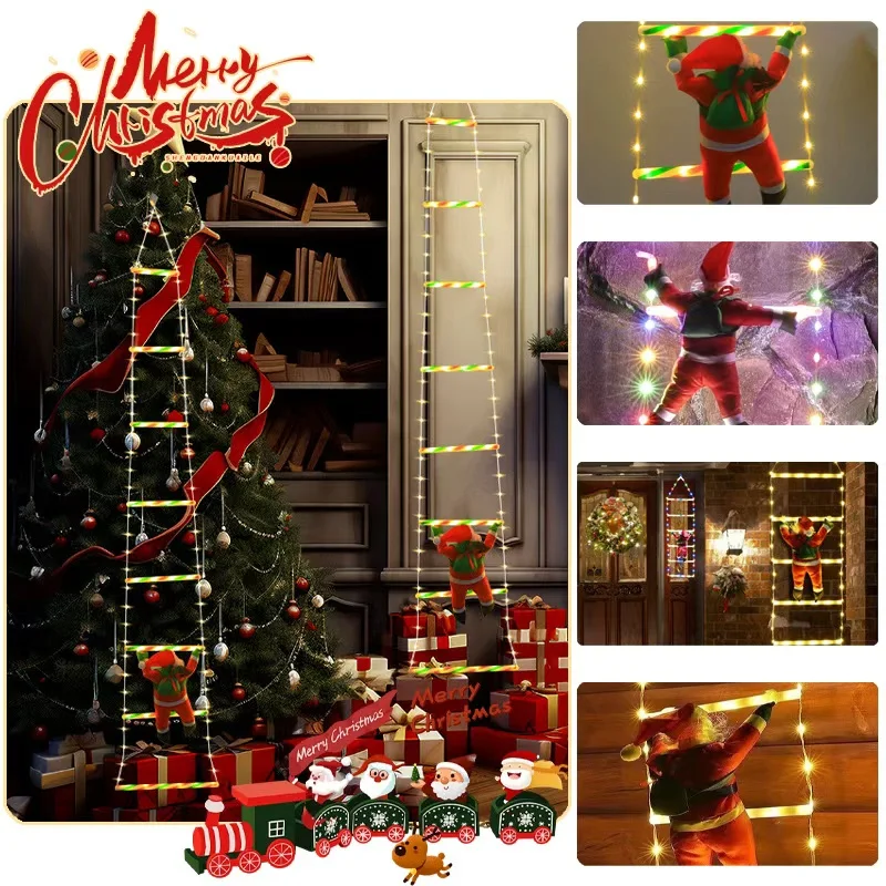 سلسلة أضواء سلم تسلق سانتا كلوز 1/3 متر - تعمل بمنفذ USB، 8 أوضاع مصباح LED لحديقة عيد الميلاد وديكور شجرة، هدية السنة الجديدة