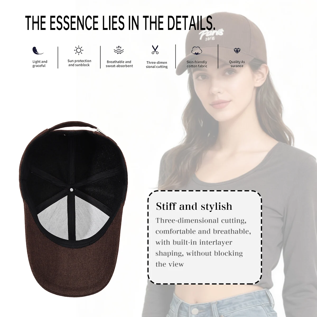 Wide-Brimmed Baseball Cap for Women, Versatile Hard-Top Hat, Deepened and Enlarged Duckbill Cap for Men, Suitable for Large Faces, Makes the Face Look Smaller