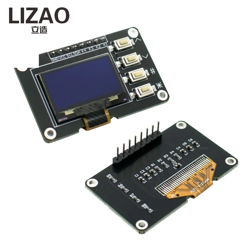 

LIZAO 0.96 Inch 12864 OLED Display Module SSD1315 I2C IIC White Blue Screen with 4 Buttons DC 3.3V for Arduino Project