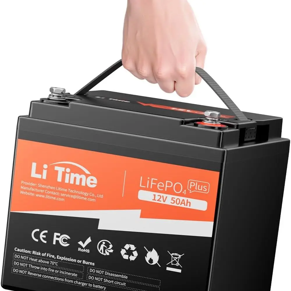

12V 50Ah LiFePO4 Deep Cycle Battery, 15000mAh, Lightweight 11.57lbs, Ideal for RVs, Campers, Vans, and Marine Use