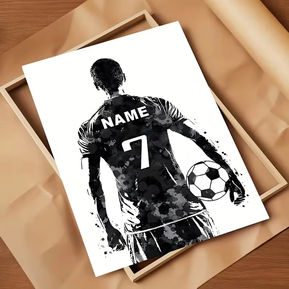 Maßgefertigte Fußball-Leinwandposter, Personalisierte Trikot-Aquarell-Wandkunst, Fußballtrikot-Leinwanddruck, Heimdekoration – Detail 6