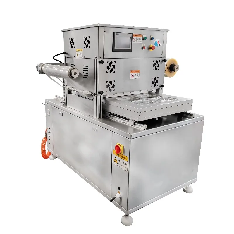 Semi-auto Double Station Tray Sealer 4 Cavities with MAP and Skin Pack for Meat and Seafood Customized