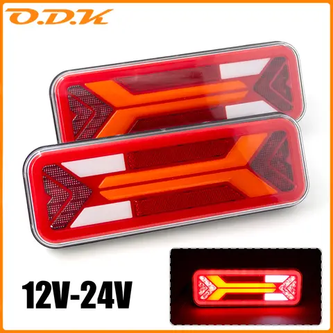 2PCS 12V 24V LED 조합 테일 라이트 방향지시등 브레이크 후방 안개등 방수 트레일러 트럭 반사판 후진등