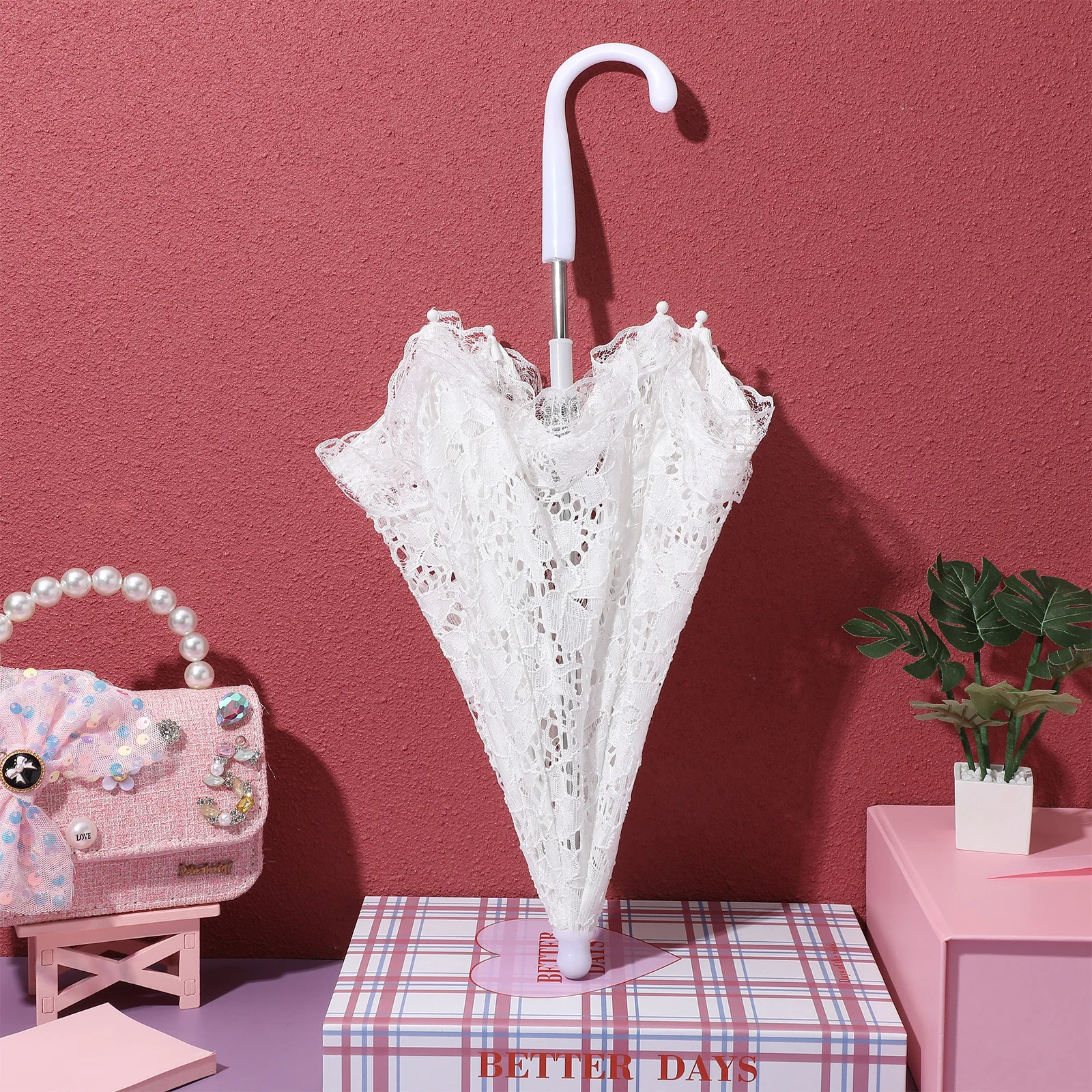 

Premium Lace Umbrella for Women Wedding Photo Props Elegant White Parasol Stage Performance Fancy Umbrella for Garden
