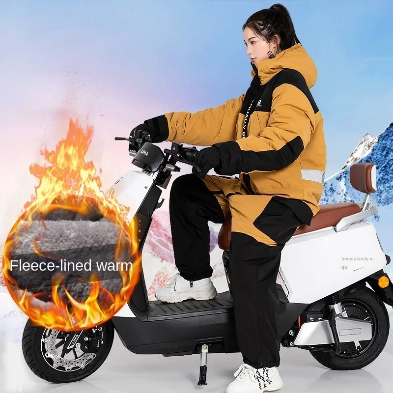 Winter Electric/motorcycle Riding Cold Proof Clothing One-piece Warm Plush Riding Split Leg Riding Thick Windproof Clothing