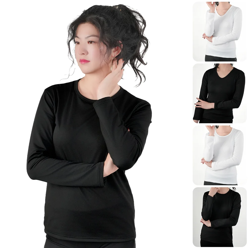 Women's Thermal Underwear Fleece Long Sleeve Tops Woman Warm T-shirt Plus Size Undershirt Winter Bottoming shirt Slim Tshirts