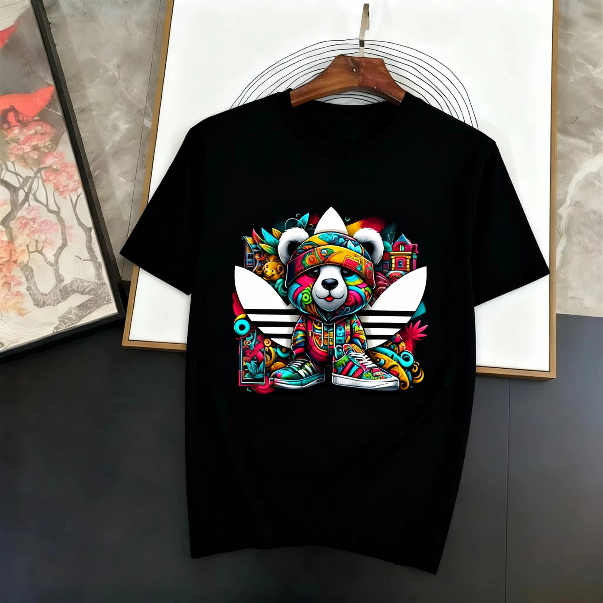 

Топ с рисунком и принтом, универсальная свободная футболка из чистого хлопка, новинка лета 202, с короткими рукавами и матросским воротником для мужчин и женщин