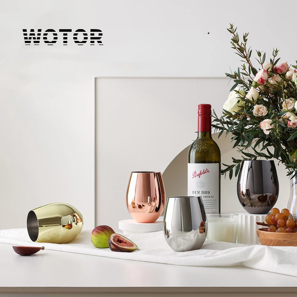 

WOTOR High Quality Wine Cup Stainless Steel Copper Plated Wine Champagne Whisky Brandy Container Durable Sturdy Advanced Cup