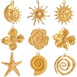 3Pcs Spiral Shell/Starfish/Conch/Sun Flower Charms Gold Color Stainless Steel Large-Size Pendants DIY Necklace Earrings Making