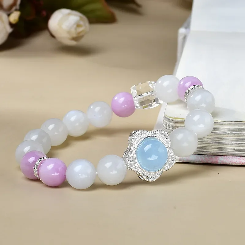 

Natural Blue Moonlight Purple Lithium Sea Blue Treasure Bracelet Women's Fresh and Fashionable Lucky Bracelet