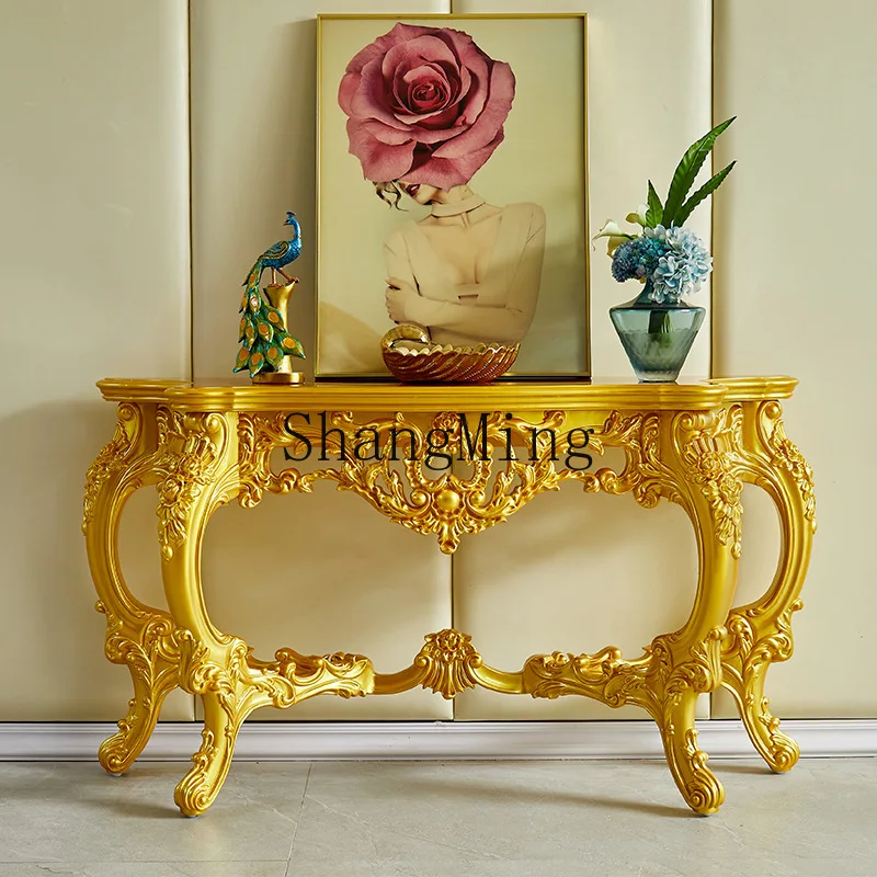 

CL Solid Wood Wall-Mounted Entryway Table Carved Living Room Entryway Cabinet High-End Villa Entryway Table