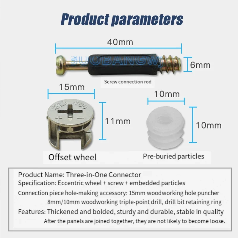 Panel Furniture Fixing Cam Lock for Wardrobe Cabinet, Eccentric Fitting with Connecting Bolt, Easy Installation & High Load