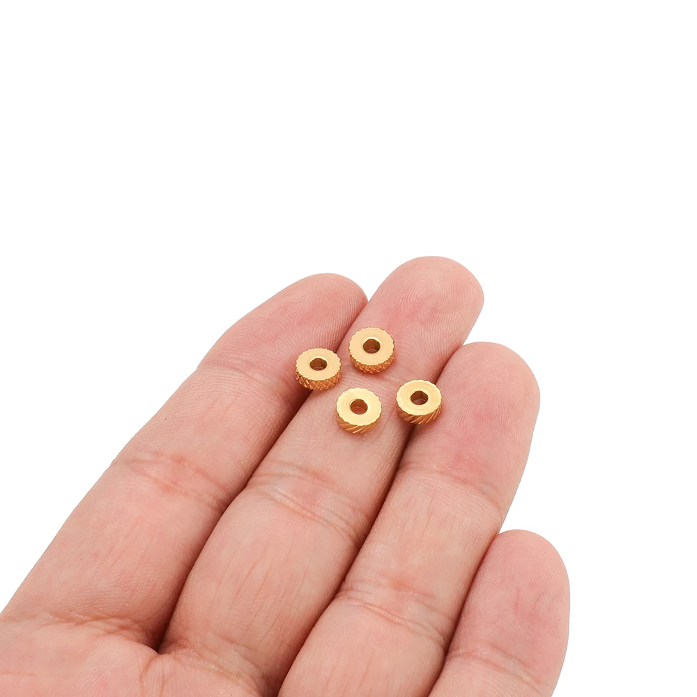20Pcs 6mm Stainless Steel Gold Plated Texture Flat Spacer Beads for DIY Jewelry Making Necklace Findings Bracelet Supplies