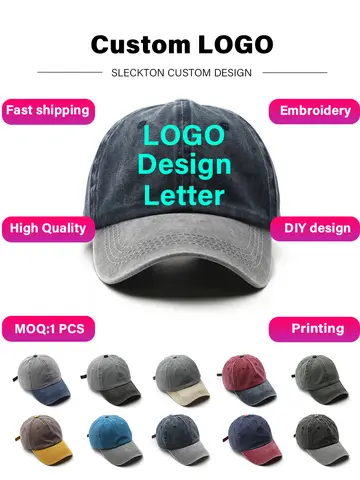 SLECKTON Custom LOGO Caps Retro Cotton Baseball Cap for Women and Men DIY Design Brand Embroidery Hats Graph Printing Unisex