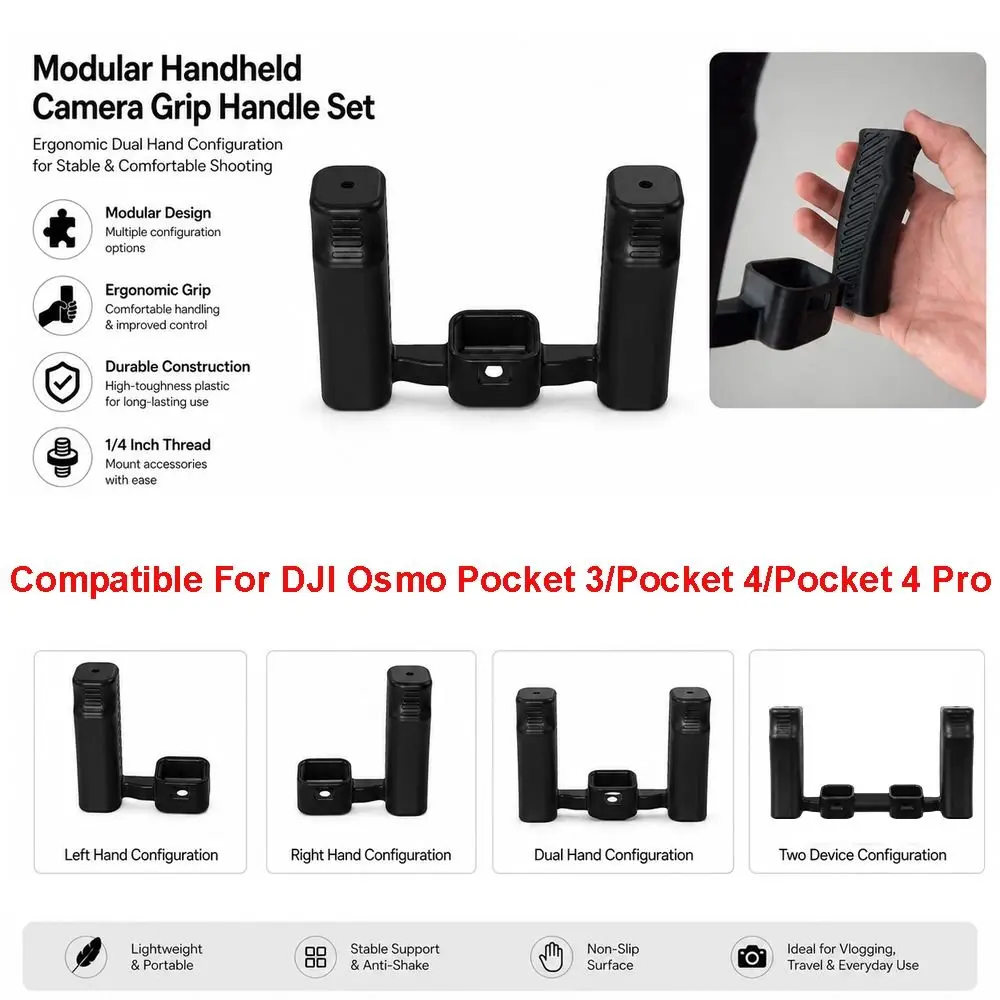 Durable Non-Slip Camera Handle Set Ergonomic Dual Hand Configuration Camera Grip Handle Set for DJI Osmo Pocket 3/4/4p