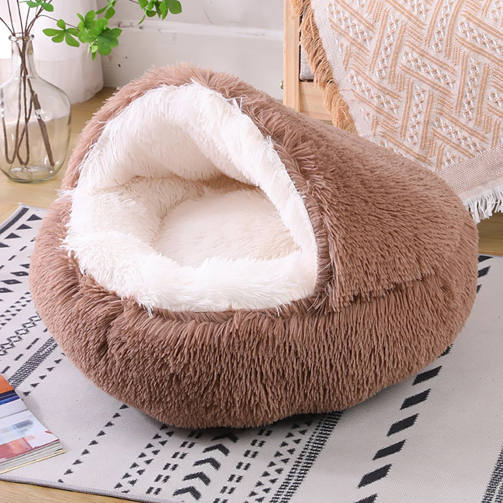 Winter Dog Bed Semi-enclosed Pet Bed Plush Warm Cat Bed Thickened Non-slip Puppy Bed Chihuahua Pet Supplies