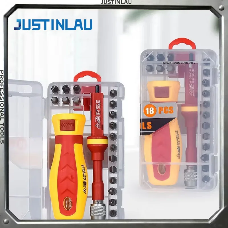 

Набор магнитных отверток 18 в 1, 1000 В, шлицевая крестовая Torx для электрика, комбинированная универсальная отвертка, измерительная ручка