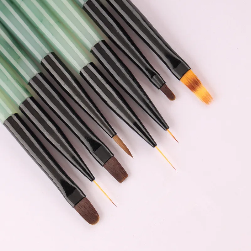 1/8PCS Green Acrylic Rod Nail Art Pen Brush Coloring Pen Round Light Therapy Pen Halo Pen Nail Drawing Pen Flower Pen