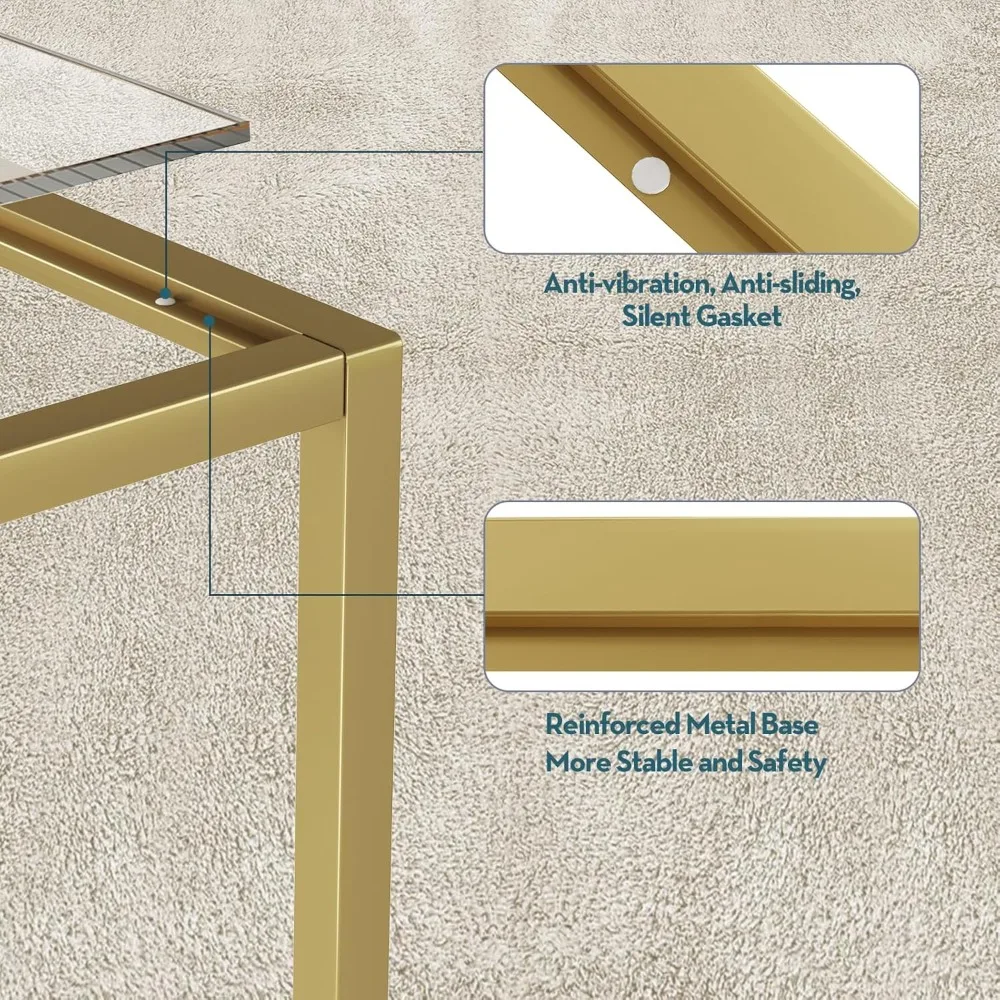 Gold Coffee Table Glass Coffee Tables Modern Rectangular Center Table Simple Minimalist Sofa Table for Living Room Home Office,