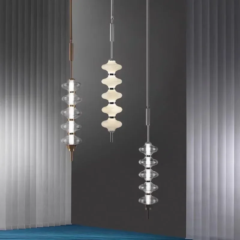 French Luxury Glass Pendant Lamp Bedroom Bedside Living Room Study Designer Telescopic Pole Chandelier Home Decor Light Fixtures