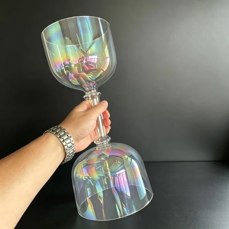 432Hz Crystal Singing Bowl Handle Sound Bowls Meditation Healing Double Headed Bowls Colorful Chakra Percussion Instrument Gift