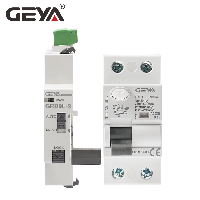 GEYA-Disjoncteur intelligent à courant résiduel GRD9L RCCB, refermeur avec 4 technologies de contrôle, 2P, 40A, 63A, 0,03 A, 0,3 A, 0,1 A, RCD ELCB