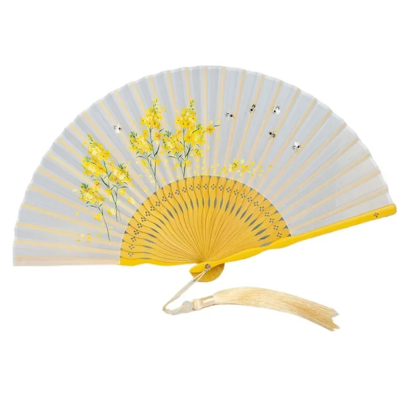 

Women's fan ancient Chinese style Hanfu dancing folding fan cheongsam fringed bamboo fan custom