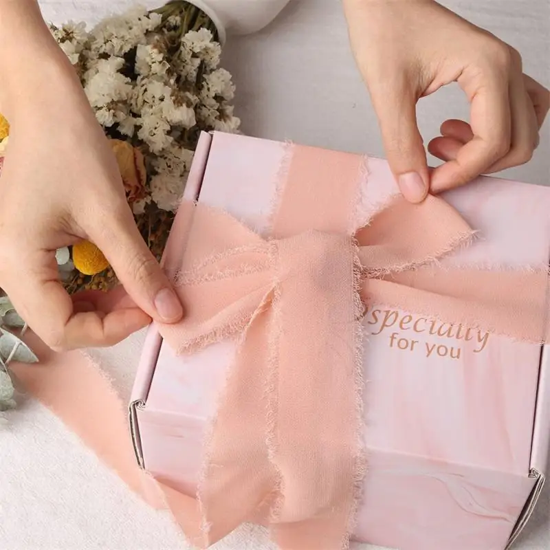 5m/Roll Frayed Silk Ribbon Edged Wrinkle Chiffon Handmade Ripped Wedding Party Flower Bouquet Gift Packing Decorations DIY Craft