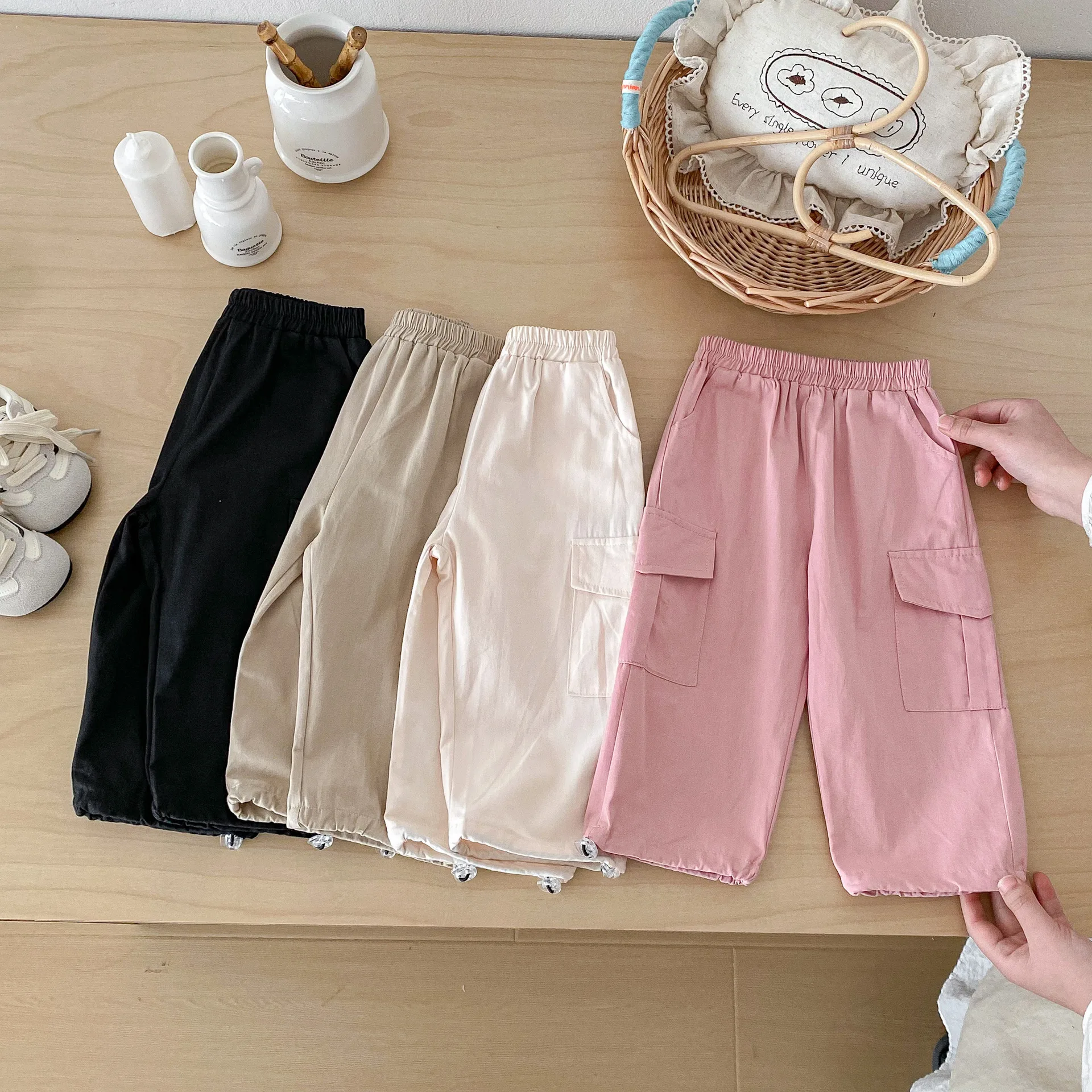 2026 Spring New Children Loose Pocket Trousers Cotton Girls Cargo Pants Fashion Toddler Boys Solid Casual Pants Kids Clothes