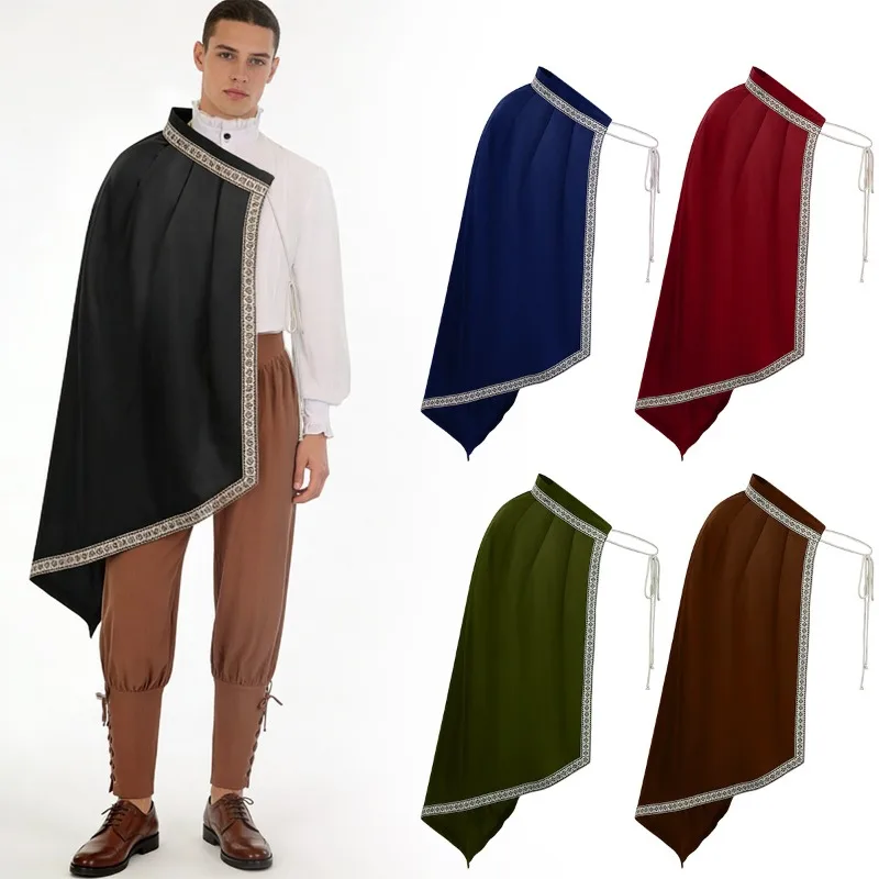 

Halloween Men's Renaissance Cape Half Shoulder Cloak Medieval Knight Mantle LARP Warrior Fair Costume