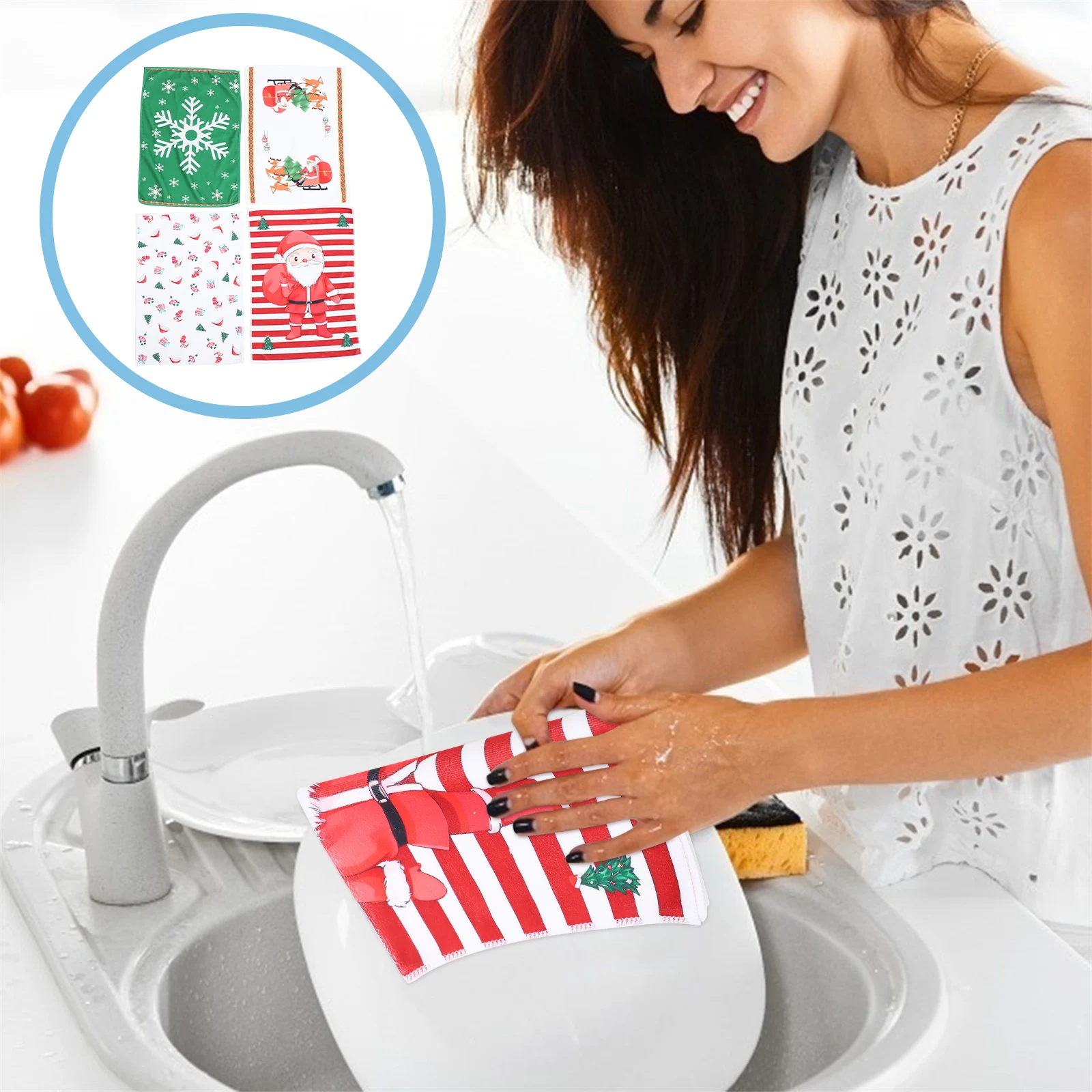 

4pcs Christmas Wash Towel Kitchen Duster Cloths Super Absorbent Hand Towel Water Absorbent Dish Washing Rags Household