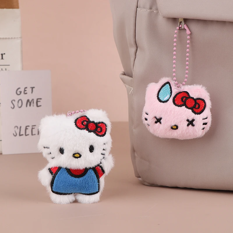 LLavero de felpa Kawaii de Hello Kitty, pegatina con nombre de gato Sanrio KT, colgante para mochila, bolso, decoración de coche