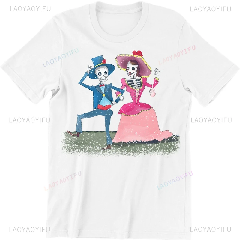Skeletons Dancing T-shirt Day of Dead Dia De Los Muertos Halloween Party Shirt Modal Fashion Streetwear Short-sleev Funny Tees