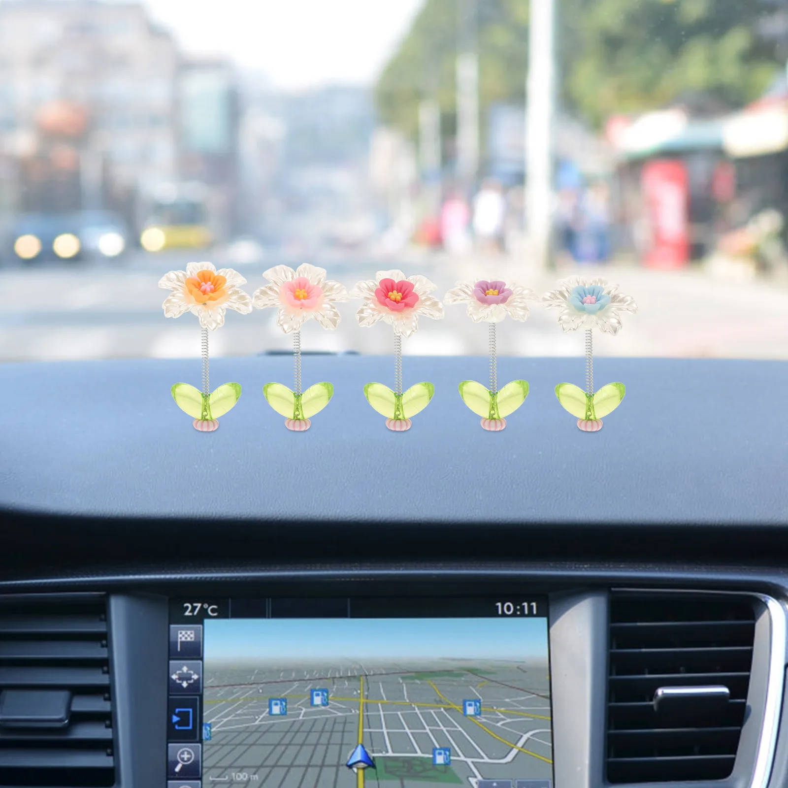 

5Pcs Flower Car Accessories Elegant Resin Dashboard Decorations Simple Installation Car Interior Ornament Dashboard Decor