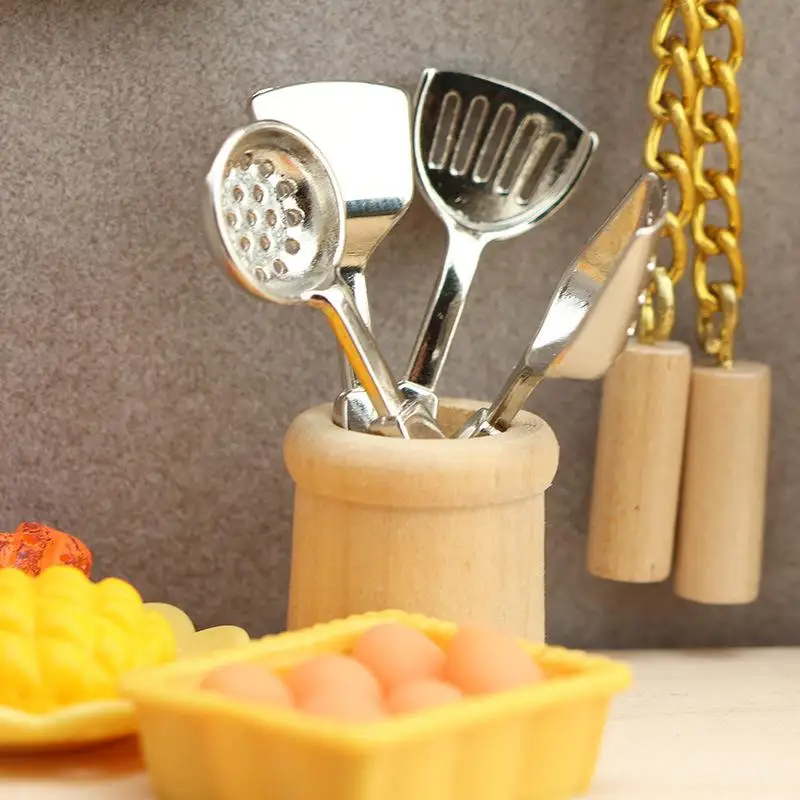 1 conjunto 1/12 casa de bonecas simulação em miniatura espátula colher conjunto boneca casa utensílios cozinha decoração casa bonecas fingir jogar brinquedos