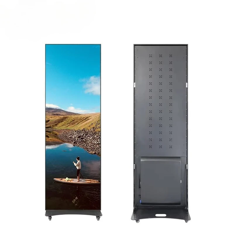 Hot Selling Advertising Led Poster Display Screen With Wheels Flooring Standing WiFi Movable Standing Digital Screen