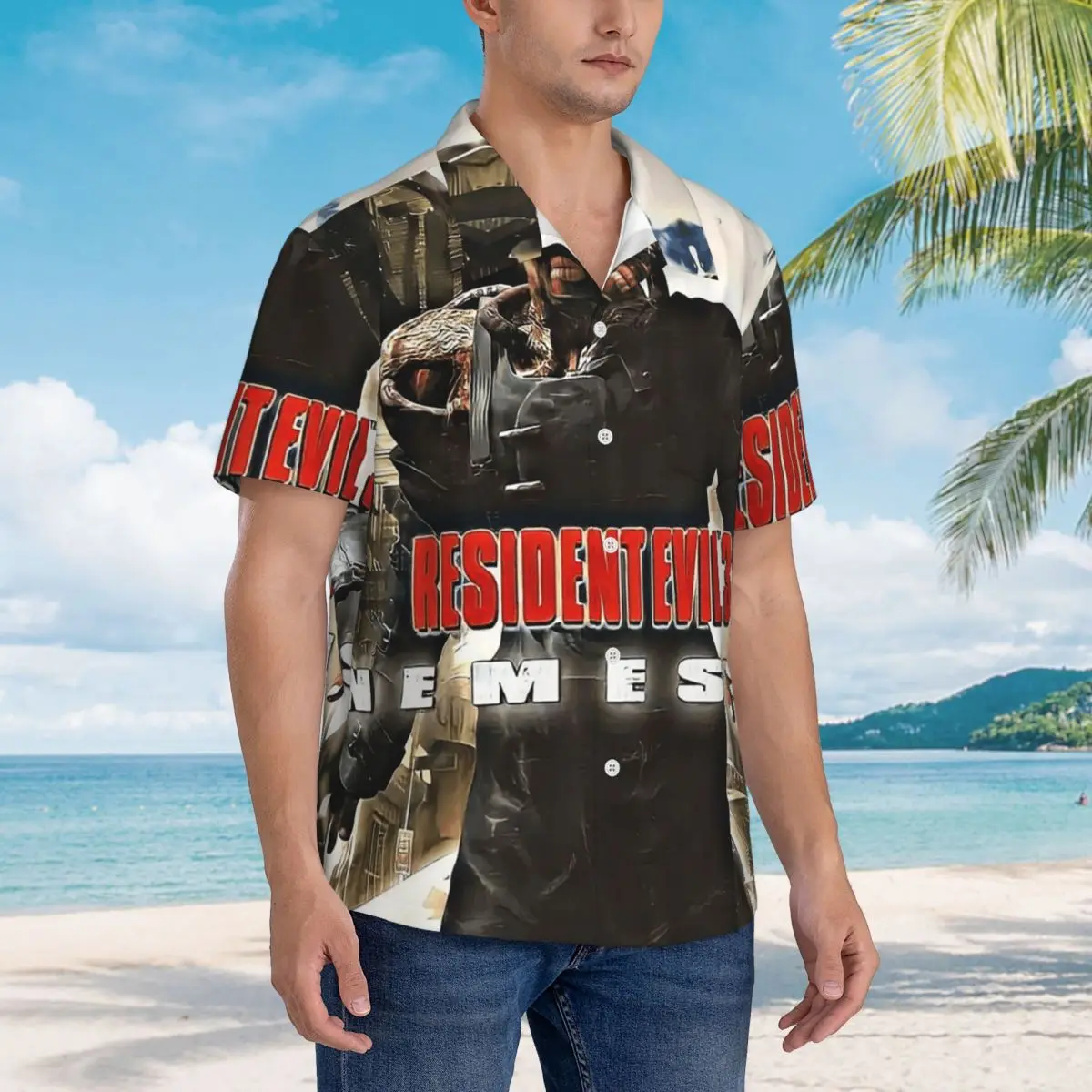 

Resident Evils 3 Nemesis V1 Hawaiian Shirts Funny Men Short Sleeve Shirt for Summer Beach Men's Lapel Tops