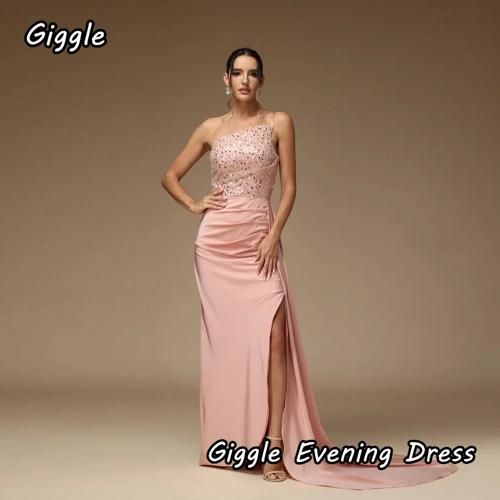 Giggle-Vestido largo de satén con lentejuelas para mujer, traje elegante de sirena, color rosa, sin mangas, para fiesta de noche, 2024