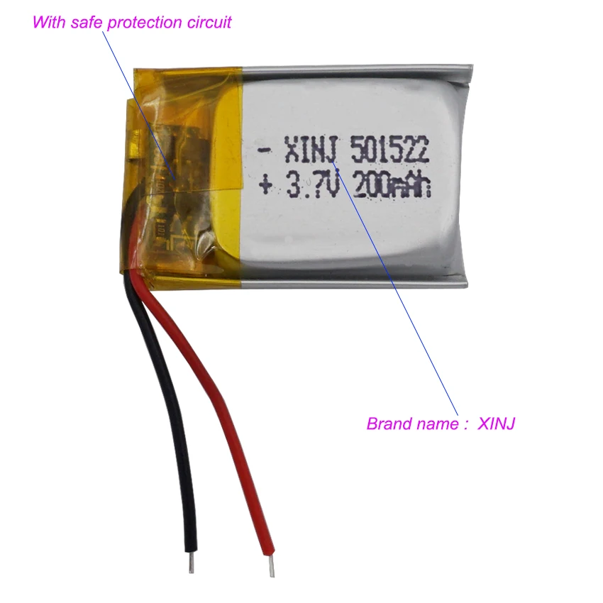 2Pcs 3.7V 200mAh 0.74Wh Rechargeable Replacement Li Lipo Battery 501522 For GPS Sat Nav MP3 MP4 Recording Pen Bluetooth Speaker