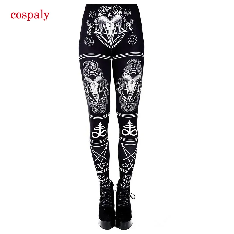 A Sexy Summer Women fitness leggings streetwear Gothic sigil Satan goat head God printed casual leggings push up plus size