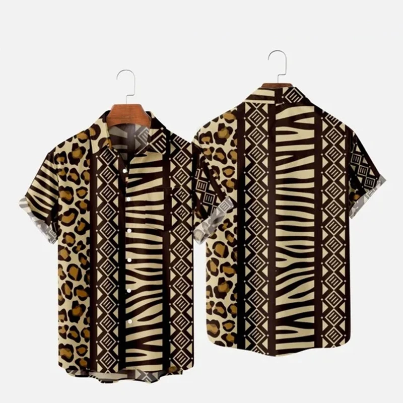 

Men's Hawaii Shirts y2k Tops Leopard Print Short-sleeved Harajuku Holiday Party T-shirt Casual Oversized Lapel Blouse Clothing