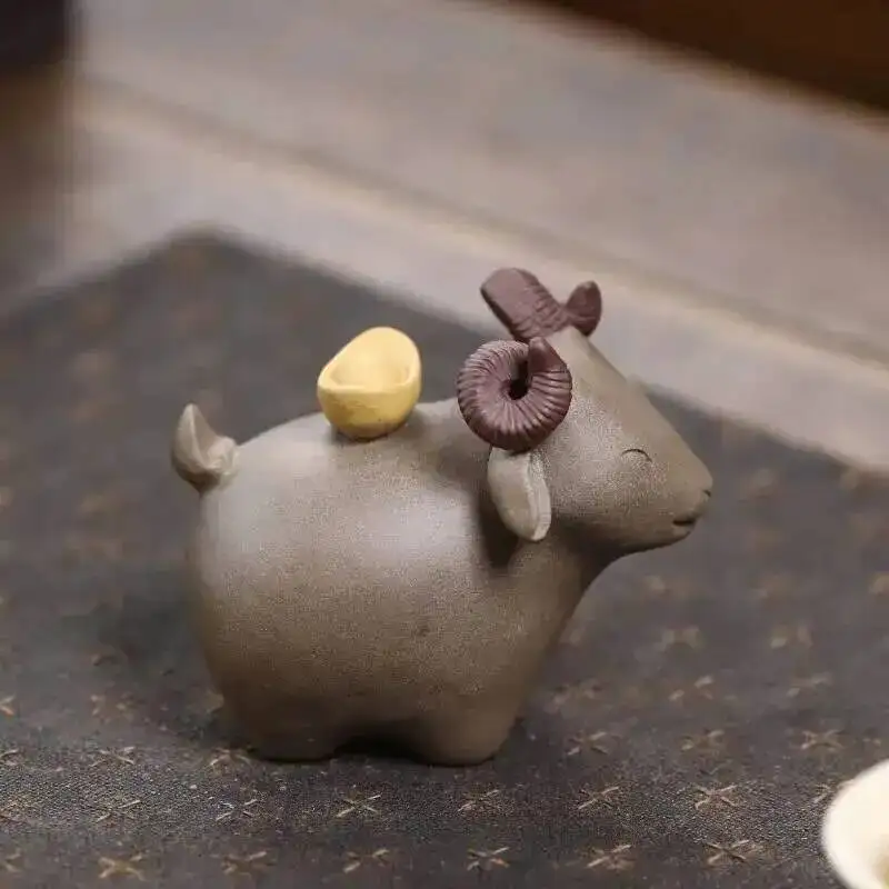 Zisha Tea Pet Sheep Figurine Zodiac Sculpture  Money Ingot Fortune Sheep Tea Play Accessories Decoration Чаепитие view 4