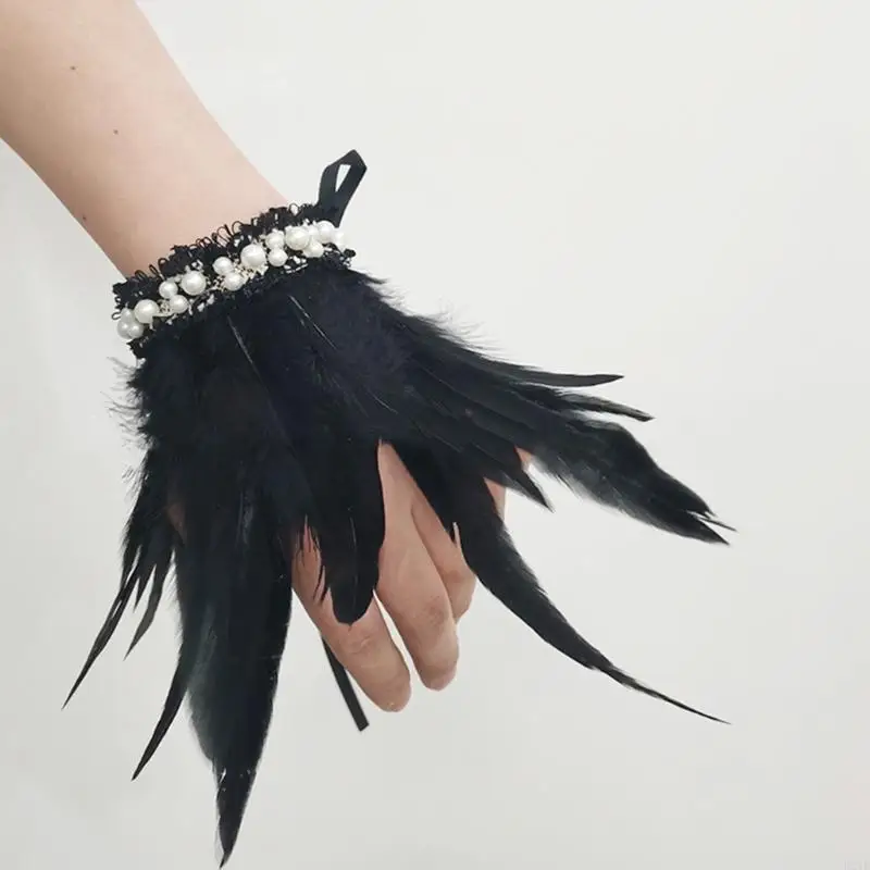 E21F ステージショーショーガールナチュラル染色ルースターフェザーアームウォーマーフェザーリストカフス