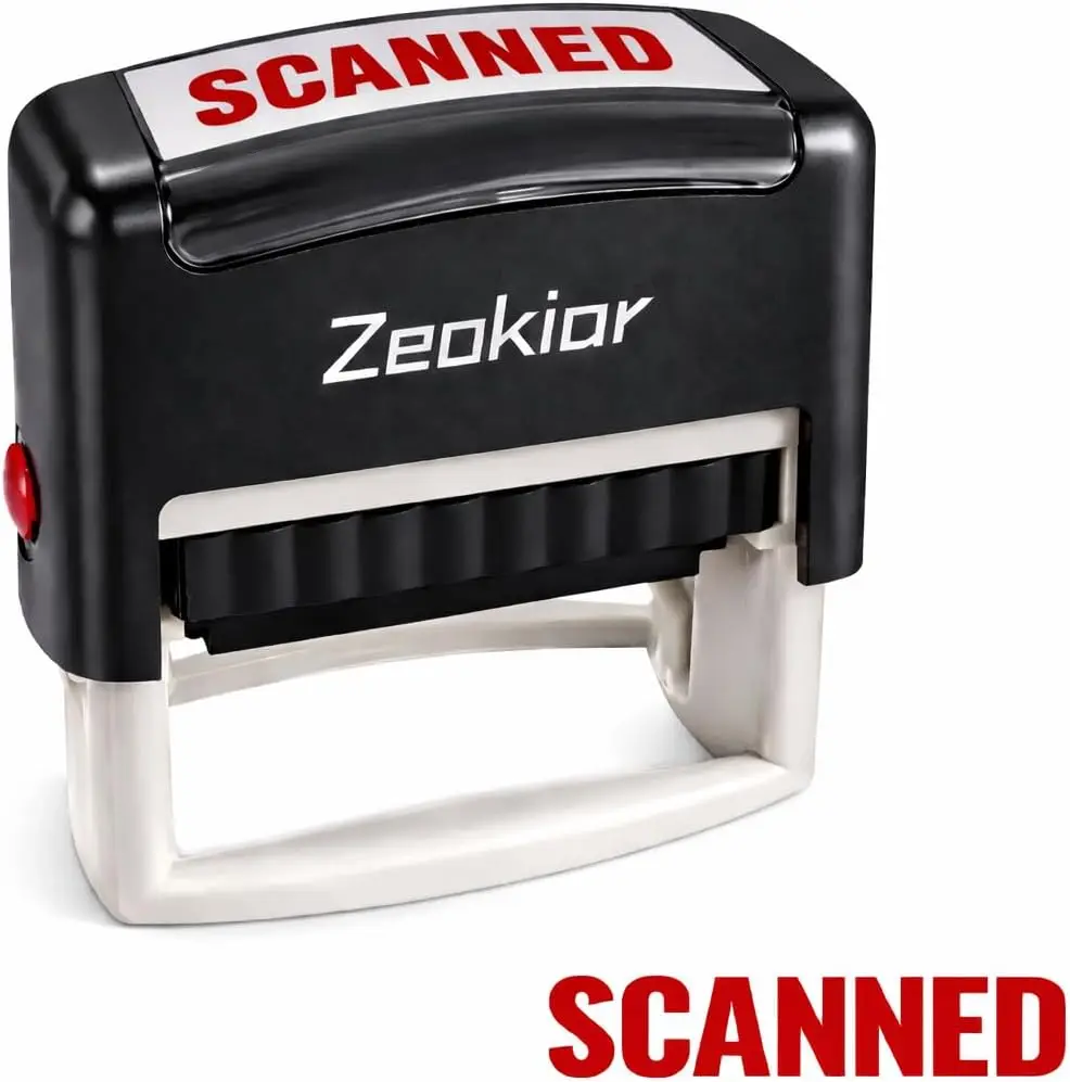 Self-Inking Scanned Stamp, Red Ink, ABS Case, for Office Business Bookkeeping
